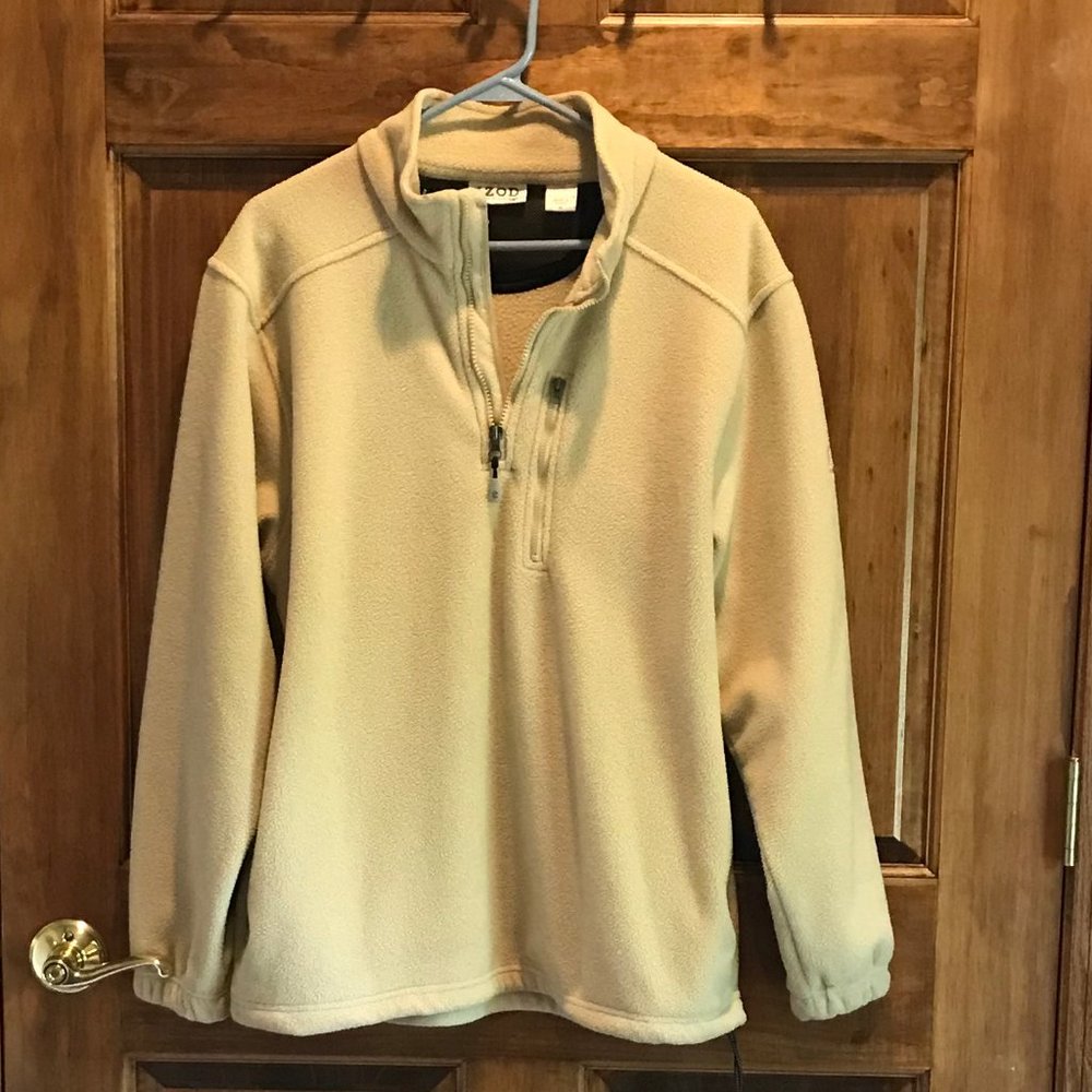 LIGHT BROWN MEN'S IZOD PERFORM X 1/4 ZIP FLEECE PULLOVER, SIZE MEDIUM, EUC
